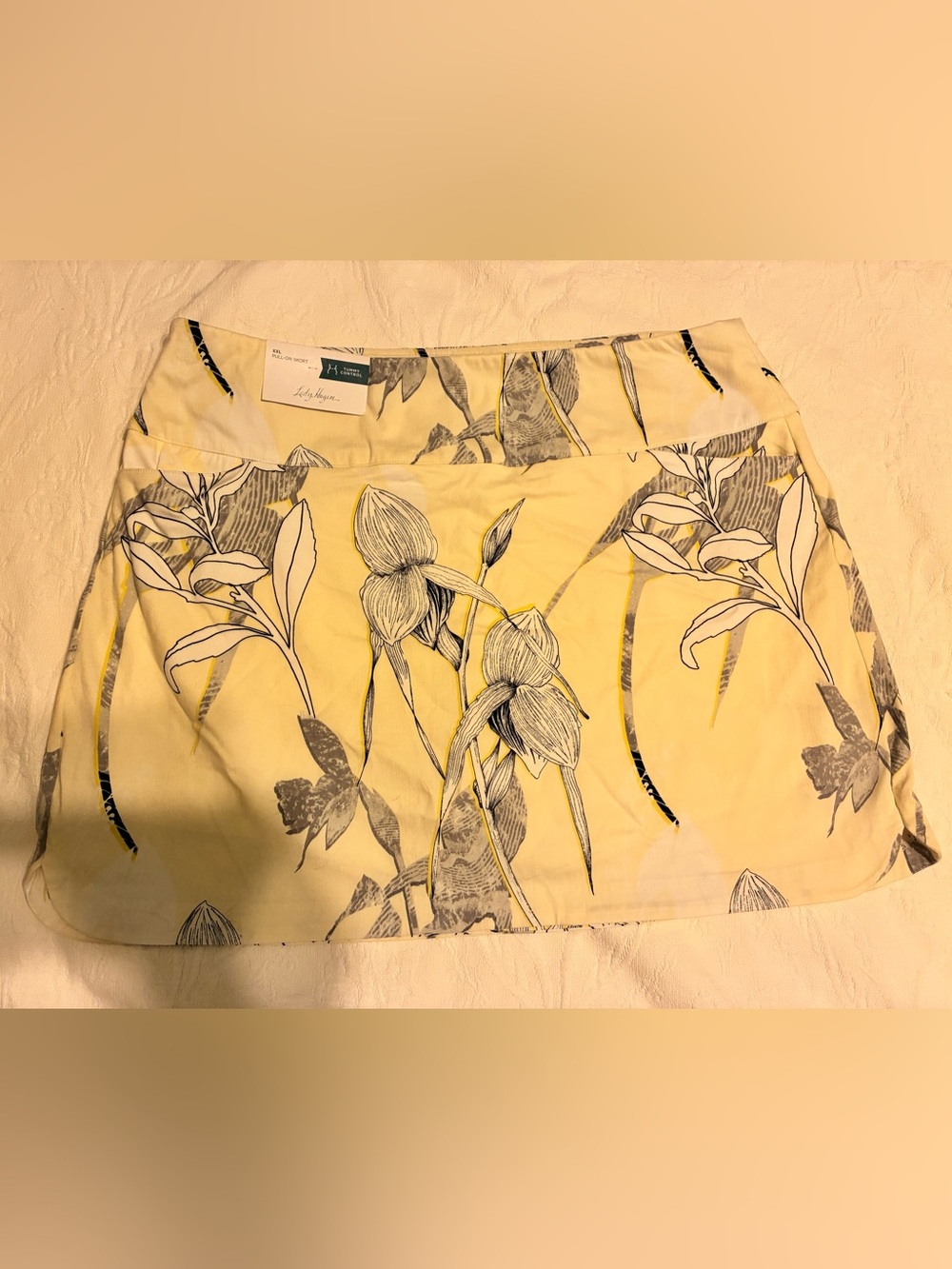Lady Hagen Yellow and Gray Floral Pull-On Skort  XL